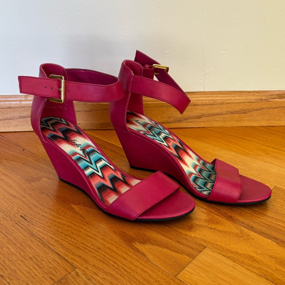 American Eagle Pink Wedge Sandals with Ankle Strap